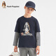 Hush Puppies Casual Style Children's Clothing Boys Autumn New Loose Comfortable Trendy Handsome Fake Two-piece Shirt Navy Blue 130 cm Slightly Thin
