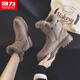 Hui Li official women's shoes Martin boots for women 2025 winter new style plus velvet thickened warm cotton shoes for women camel 40