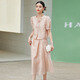 
Ehangy light luxury brand dress for women 2025 summer new high-end fashion slim embroidery two-piece skirt champagne powder (two-piece set) XL