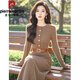 Pierre Cardin (Pierre Cardin) Temperament Royal Sister Style Thousands of Sweater Skirts Super Beautiful Brown Knitted Dress Women's Early Autumn and Winter Brown Fashionable Knitted Dress XL Recommended 120-135 Jin Jin equals 0.5 kg