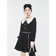 Fantu College Style Suit Lace Collar Dress 2024 Autumn New Slim Design Black Pleated Skirt Women Black S