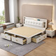 Yu Feiqi Nordic Solid Wood Bed Double Bed Modern Simple High Box Night Light Storage Charging Bed 9902# Bed + Latex Brown Pad [Comfortable Latex] 1.8*2.0m (High Box with Tail Draw)