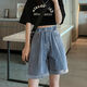 Ikano I.Karnow Girls Denim Shorts Sommer 2025 Neue Kinder mit mittlerer Hose dünne Sommer-Sommer-Outfit modische Hose außerhalb 1450 Blau + 9922 Weiß [Set] 150