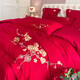 Antarctic wedding four-piece set of grinding tribute satin thickened big red wedding dowry Chinese wedding quilt full set, romantic 1.5-1.8 meters bed four-piece set (quilt cover 200*230)