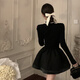 LeCali Hepburn style dress for spring and autumn with ballet princess style tutu skirt bottoming half turtleneck little black dress Hepburn style dress XL without pearl chain