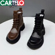 卡帝乐鳄鱼（CARTELO）2025新品英伦风真皮凉靴女网靴透气网面马丁夏季新品网纱镂空短靴 黑色 38