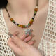 Qindu ethnic style retro agate pendant temperament women's long necklace versatile simple sweater chain pendant Mother's Day gift chicken wing wood style