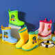 Kinder Regenstiefel Jungen und Mädchen verdickte Anti-Rutsch-Wasserschuhe Baby Regenstiefel Wasserstiefel Kinder Kleiner wasserdicht plus Samtgrün Größe 17 (innere Länge 17 cm)