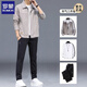 ROMON jacket men's suit spring and autumn new Korean style set of trendy youth casual clothes men's three-piece set J06 dark gray jacket + cotton white T + K1063 black XL 120-140Jin Jin equals 0.5 kg