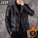 JEEP SPIRIT吉普皮衣男士加绒加厚真皮夹克2025冬季新款韩版修身休闲皮毛一体 黑色 2XL