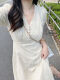 Vestido de zhidoudou 2024 Spring y otoño Nuevo temperamento de desgaste de mujeres estilo Gran tamaño de gran tamaño francés pesado bordado V-ling Guo Style 9767 Vestido de albaricoque M Recomendado 100 Jin [Jin equivale a 0,5 kg] por debajo