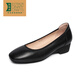 Lu Shinan Arbeitsschuhe für Frauen, die nach langem Stehen nicht müde sind, dicke Heels einzelne Schuhe für Frühling und Sommer, hellem Mund rund Zeh bequeme, weiche alleinige Absatz Leder-Schuhe Schwarz 181-691q (3,5 cm) 36