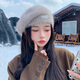 Xingmei Lanfei knitted beret women's autumn and winter plush lazy style painter's hat big head circumference showing face small winter woolen hat camel adjustable