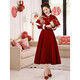 Lanka Roni winter toast dress bride thick 2025 new Chinese style cheongsam burgundy wedding dress women's high-end long-sleeved burgundy GS764 shawl long L (recommended 106-115 Jin Jin equals 0.5 kg)