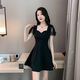 
Sexy women's clothing for nightclubs, sexy dress, bath massage skirt, dress technician workwear 708 black M (80-100Jin[Jin equals 0.5 kg])