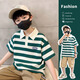 
McTicco boy polo shirt short-sleeved 2025 children's summer striped t-shirt big children's summer half-sleeved street-fried top trendy 9850 blue + 5798 khaki [set] 140