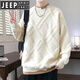JEEP SPIRIT假两件圆领毛衣男秋冬季菱格提花针织衫青年加厚保暖打底毛线衣 9227卡其 L 约105-125斤可穿