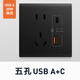 罗格朗（LEGRAND）开关插座面板简悦石墨黑五孔二三插墙壁家用电源86型多孔暗装插座 Type A+C USB充电插座 20W