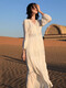 Huayuzhi white dress women's summer 2025 new high-end beach long skirt temperament small person pure long sleeves white long sleeve V-neck design hollow first love skirt M [Suggested 108-130Jin [Jin equals 0.5 kg]]
