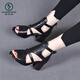 Pic 2025 Sandales romaines d'été pour femmes, talons épais, talons hauts à poisson, bottes courtes creux, chaussures en cuir à mi-nœuds, noir 37