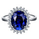 Gepan Princess Diana style sapphire silver ring for women, living classic dark blue color gemstone tanzanite main stone (6X8mm)