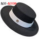 NY-NYM Sombrero de Jazz de Lana de Moda Retro de Estilo británico Sombrero de Mujer Marca de Moda Sombrero Plano de Todo fósforo de la alta sociedad francesa Sombrero Blanco + Banda Negra M (56-58 cm)