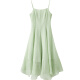Shandubila Summer Fashion Temperament Mid-Length Square Neck Suspender Dress Simple Solid Color Inner Dress Women Fresh Green M