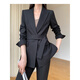 Sugargirl spring and autumn black suit set for women fashion high-end professional formal wear host casual versatile suit jacket 2694 black six-button suit + pants M