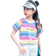 憨憨象女童短袖t恤2025夏季新款纯棉潮T儿童韩版宽松条纹上衣中大童夏装 9922白色 160