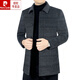 Pier Cardin High-End-Wolle Wolljacke für Männer mitten im Herbst und Winter und samtdickte Jacke mit mittlerer Länge für Daddy Wollmantel Blaugrau 180/XL