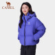 骆驼（CAMEL）黑钻系列短款羽绒服女装冬新款保暖防风连帽羽绒外套面包服 724CA6B601，幻影黑，女 L (180)