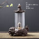 American and foreign new Chinese Zen backflow incense burner, glass cover, windproof, indoor household ornaments, sandalwood, agarwood, smoke, Pixiu base - praying for the great sage, artificial random installation - E