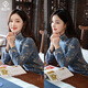 E.Beauty Ruinian 2025 Spring New Arrival Knitted Daily New Chinese Plum Blossom Cheongsam Women's Clothing Aqua Blue Regular XL