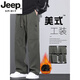 JEEP SPIRIT美式潮牌工装裤子男宽松直筒秋冬伞兵裤2025冬季加绒运动休闲长裤 9856-军绿色 4XL 【商家】180~200斤