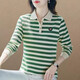 Fangluyu long-sleeved T-shirt for women in spring and autumn new middle-aged mother high-end cotton lapel POLO shirt casual T-shirt loose T-shirt 6636 black and white one size XL recommended to wear 110-119Jin [Jin equals 0.5 kg]