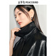Peacebird Black Hand Rubbing Waxing Patskin PU Leather Set Women 2025 Spring New Fashion Loose jacket Black L 165