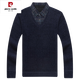 Pierre Cardin Herbst und Winter Zwei-teiliger Pullover-Hemd-Hemdkragen Pullover plus Samt verdickte warme Schafwolle-Pullover großer Herrenbasis grau XL empfohlen 130-150 Jin [Jin ist 0,5 kg]