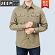 Jeep Spirit Frühling und Herbst reines Baumwoll-Langarm-Hemd Herren lässig große Größe Lose mehrschichtete Arbeit Solid Color Business Shirt Herren Trend 6621 Military Green XL