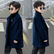 Disney (Disney) Boys Korean Version Thick Woolen Coat Children's Autumn and Winter New Double-breasted Medium-Length Woolen Windbreaker Coat Lake Green Cotton and Thickened Winter Style L-140 Recommended Height 130cm