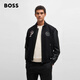 BOSS Porsche co-branded BOSS men's 2024 autumn leather sleeve design wool blend jacket 001-black 46
