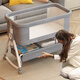 HAIZIJIA Newborn crib multifunctional bed with changing table, splicable bed, foldable baby rocking bed, removable gray + mosquito net + storage basket + diaper pad + pillow