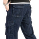 Jeep (JEEP) casual jeans men's straight loose multi-pocket work pants autumn and winter trendy long trousers J9921 blue 32