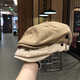 Woodpecker Korean version autumn retro solid color cotton and linen forward hat large head circumference 60 summer thin men and women vintage reverse wearing beret coffee color suitable for (56-60cm) head circumference