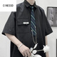 CINESSD【套装】学院风DK制服白衬衫男短袖痞帅宽松休闲日系衬衣班服一套 【三件装】白色衬衫+领带+西裤 M