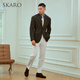 SKARO【加厚100%羊毛】复古毛呢西装外套秋冬商务休闲男士西服 杂绿SKV681-1 44