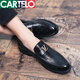 Katile Crocodile Europe Station Night Hair Stylist Poined Toe Cuero Casual Leather Shoes British British Lazy Business Business Beans Zapatos para hombres 9871 Negro 38