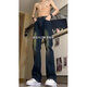 Poum Scimitar Micro-Flare Jeans Herren Amerikaner Retro Sommer Neues Produkt Thin High Street Muschi gerade-leg-Hosen HCFS-9904 Navy Blue S [70-90jin [Jin entspricht 0,5 kg]]