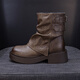 Jin Riman Martin Boots Frauen Kurzstiefel Frauen Frühling und Herbst Retro Western Cowboy Boots Frauen Lange Bootsgürtel Schnalle Hülle Ritterstiefel M2656 Brown 37
