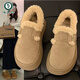 Woodpecker furry snow boots for women in winter 2025 new thick sole one-foot pedal bread cotton shoes plus velvet thickened warm Birkenstocks brown. 39