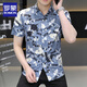 
ROMON summer thin stretch floral shirt men's short-sleeved Korean style slim men's shirt youth ice silk half-sleeved clothes FJL7037 white XL [120-135Jin [Jin equals 0.5 kg]]